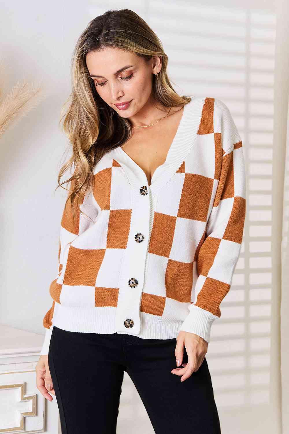 Double Take Button-Up V-Neck Dropped Shoulder Cardigan - 1985 the VAULT Boutique