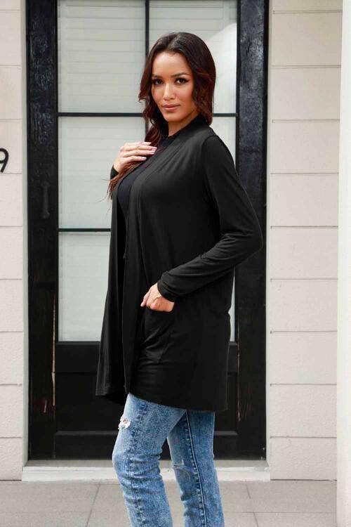 Basic Bae Full Size Open Front Long Sleeve Cardigan with Pockets - 1985 the VAULT Boutique