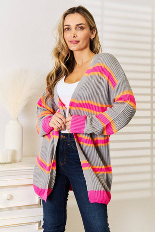 Woven Right Ribbed Long Sleeve Cardigan - 1985 the VAULT Boutique