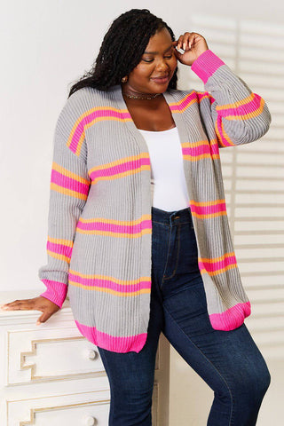 Woven Right Ribbed Long Sleeve Cardigan - 1985 the VAULT Boutique