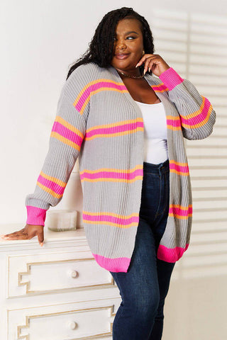 Woven Right Ribbed Long Sleeve Cardigan - 1985 the VAULT Boutique