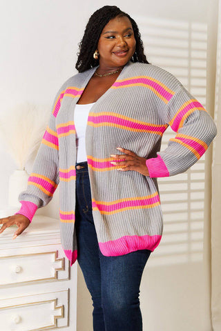 Woven Right Ribbed Long Sleeve Cardigan - 1985 the VAULT Boutique