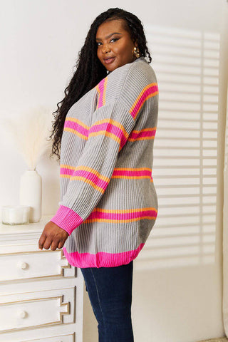 Woven Right Ribbed Long Sleeve Cardigan - 1985 the VAULT Boutique