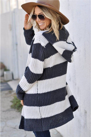 Contrast Stripes Open Front Long Sleeve Cardigan - 1985 the VAULT Boutique