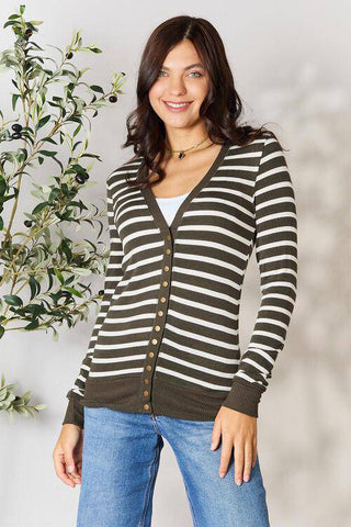 Zenana Full Size Striped Snap Down Cardigan - 1985 the VAULT Boutique