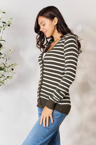 Zenana Full Size Striped Snap Down Cardigan - 1985 the VAULT Boutique