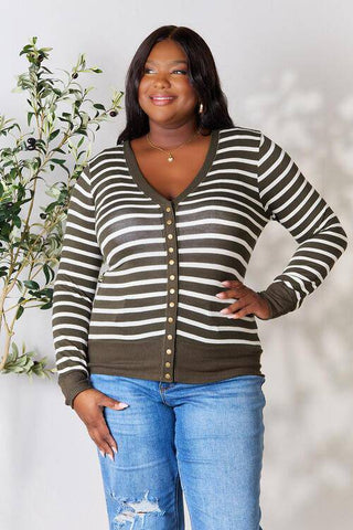 Zenana Full Size Striped Snap Down Cardigan - 1985 the VAULT Boutique