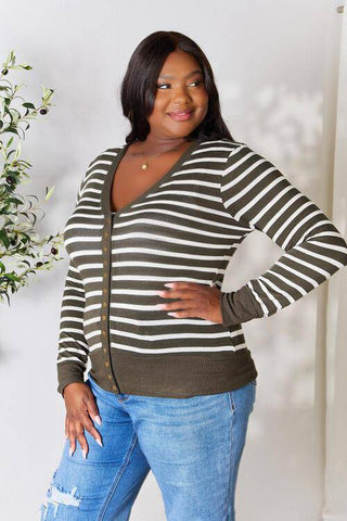 Zenana Full Size Striped Snap Down Cardigan - 1985 the VAULT Boutique