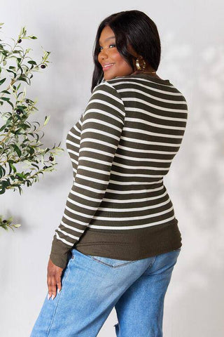 Zenana Full Size Striped Snap Down Cardigan - 1985 the VAULT Boutique