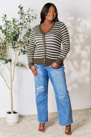 Zenana Full Size Striped Snap Down Cardigan - 1985 the VAULT Boutique