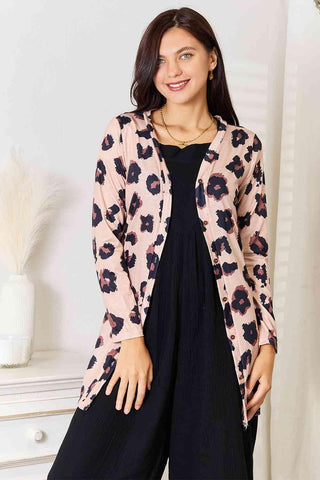 Double Take Printed Button Front Longline Cardigan - 1985 the VAULT Boutique