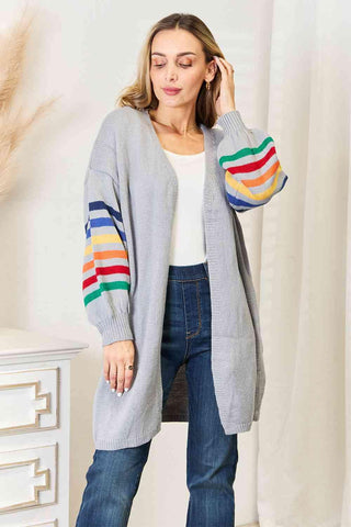 Double Take Multicolored Stripe Open Front Longline Cardigan - 1985 the VAULT Boutique