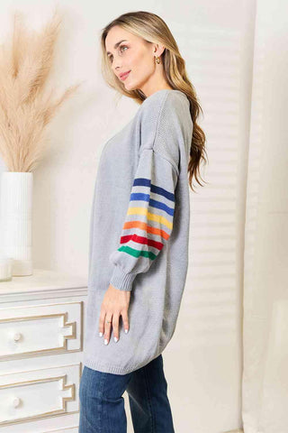 Double Take Multicolored Stripe Open Front Longline Cardigan - 1985 the VAULT Boutique