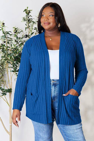 Basic Bae Full Size Ribbed Open Front Cardigan with Pockets - 1985 the VAULT Boutique