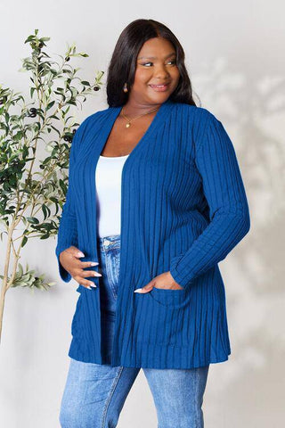 Basic Bae Full Size Ribbed Open Front Cardigan with Pockets - 1985 the VAULT Boutique