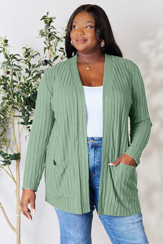 Basic Bae Full Size Ribbed Open Front Cardigan with Pockets - 1985 the VAULT Boutique