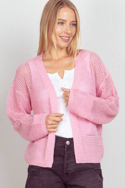 Very J Eyelet Open Front Long Sleeve Cardigan - 1985 the VAULT Boutique