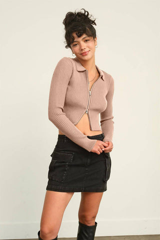 HYFVE Ribbed Double Zip Cropped Cardigan - 1985 the VAULT Boutique