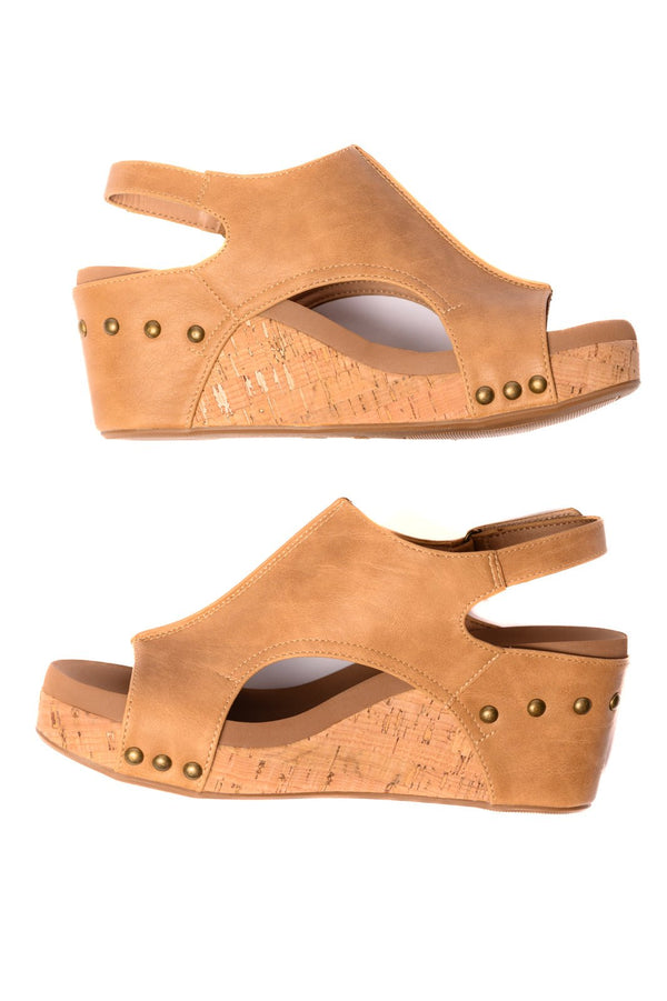 Carley Wedge Sandals in Caramel Smooth - Happily Ever Atchison Shop Co.