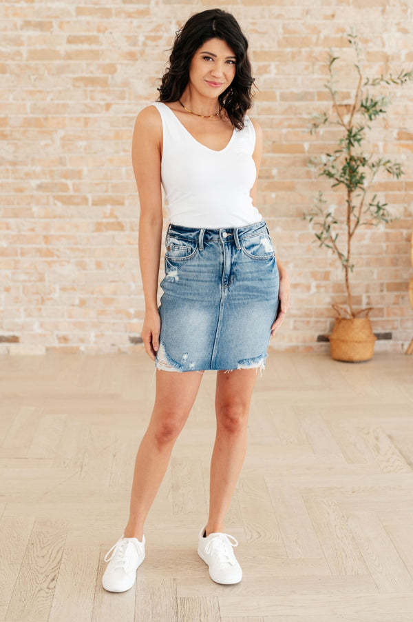 Carol High Rise Rigid Magic Denim Skirt - Happily Ever Atchison Shop Co.