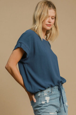 Umgee Drawstring Hem Round Neck Short Sleeve T-Shirt - 1985 the VAULT Boutique