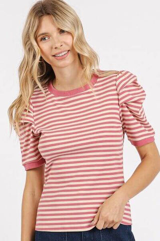 Mittoshop Striped Round Neck Puff Sleeve T-Shirt - 1985 the VAULT Boutique