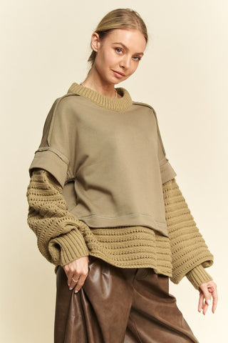 Davi & Dani Faux Layered Round Neck Sweater - 1985 the VAULT Boutique