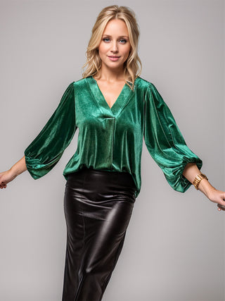 V-Neck Three-Quarter Sleeve Blouse - 1985 the VAULT Boutique