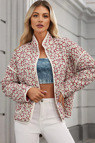 Floral Snap Down Mock Neck Coat - 1985 the VAULT Boutique