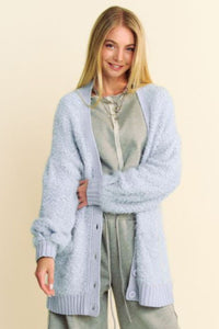 Davi & Dani Ribbed Hem Button Up Long Sleeve Cardigan - 1985 the VAULT Boutique