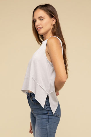 Basic Shark Bite Side Slit Short Sleeveless Top - 1985 the VAULT Boutique