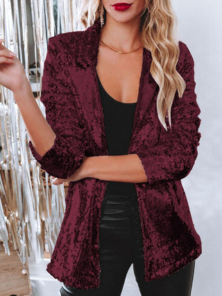 Sequin Lapel Collar Long Sleeve Blazer - 1985 the VAULT Boutique