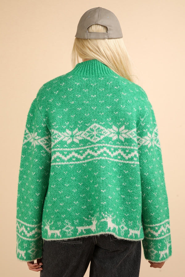 VERY J Christmas Element Mock Neck Long Sleeve Sweater - 1985 the VAULT Boutique