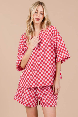 Ces Femme Checkered Round Neck Top and Shorts Set - 1985 the VAULT Boutique