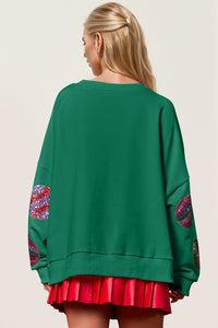 Double Take Christmas Element Sequin Round Neck Long Sleeve Sweatshirt - 1985 the VAULT Boutique