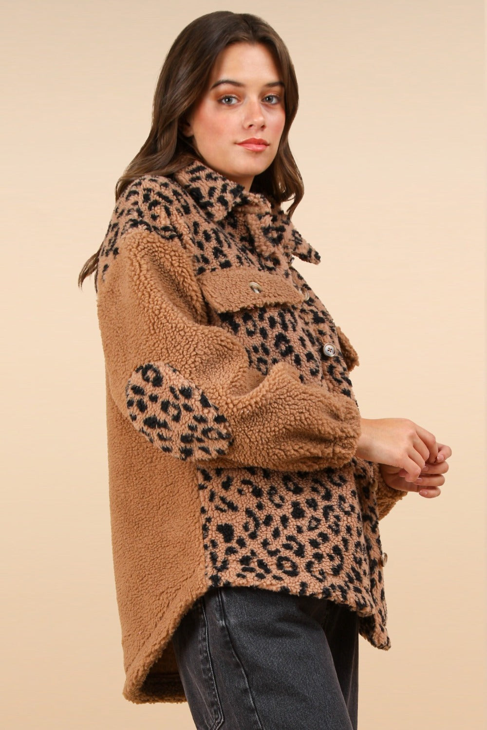 VERY J Fuzzy Leopard Button Down Long Sleeve Jacket - 1985 the VAULT Boutique