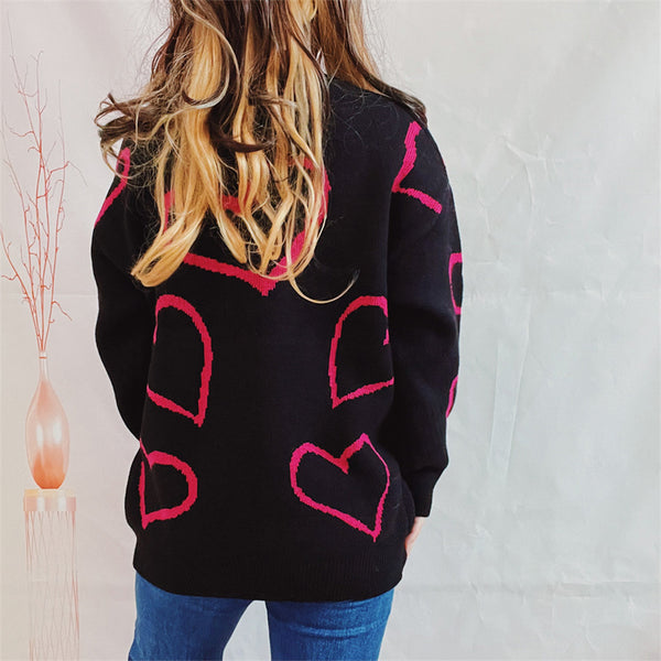 Heart Pattern Long Sleeve Sweater - 1985 the VAULT Boutique