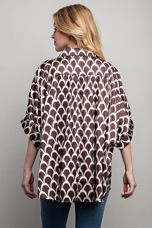 LIGHT SATIN PRINT BUTTON DOWN SHIRT - 1985 the VAULT Boutique