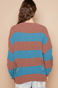 POL Striped Distressed Long Sleeve Sweater - 1985 THE VAULT