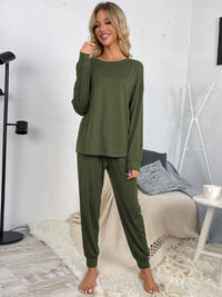 Shiny Round Neck Top and Drawstring Pants Lounge Set - 1985 the VAULT Boutique