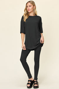 Double Take Full Size Round Neck Dropped Shoulder T-Shirt and Leggings Set - 1985 the VAULT Boutique