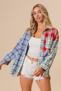 BiBi Color Block Plaid Button Down Shirt - 1985 the VAULT Boutique