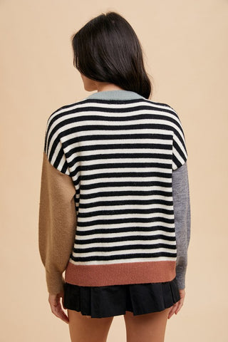 Annie Wear Striped Color Block Round Neck Sweater - 1985 the VAULT Boutique