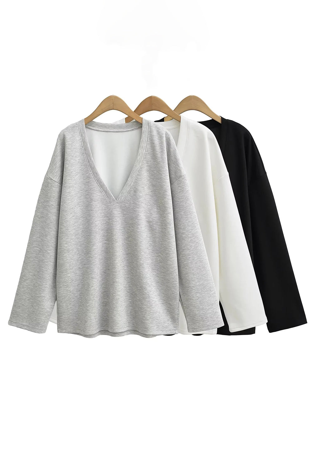 Basic Bae V-Neck Dropped Shoulder Long Sleeve Sweatshirt with Bra - 1985 the VAULT Boutique