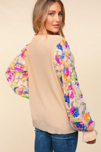 Haptics Floral Sequins Mesh Flounce Sleeve Sweater - 1985 THE VAULT