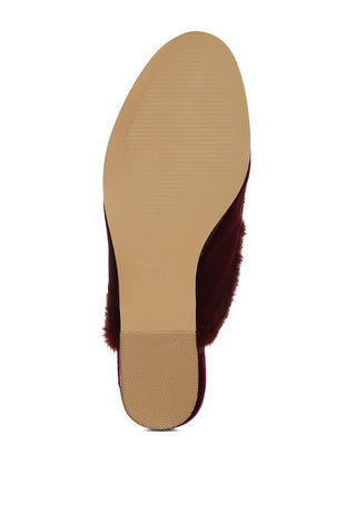 Seyhan Fur Detail Velvet Slip-On Mules - 1985 the VAULT Boutique