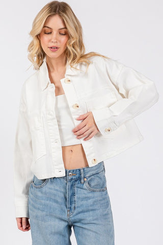 bytos Button Down Cropped Denim Jacket with Patch Pockets - 1985 the VAULT Boutique