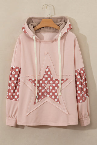 Floral Patchwork Star Pattern Drawstring Hoodie - 1985 the VAULT Boutique