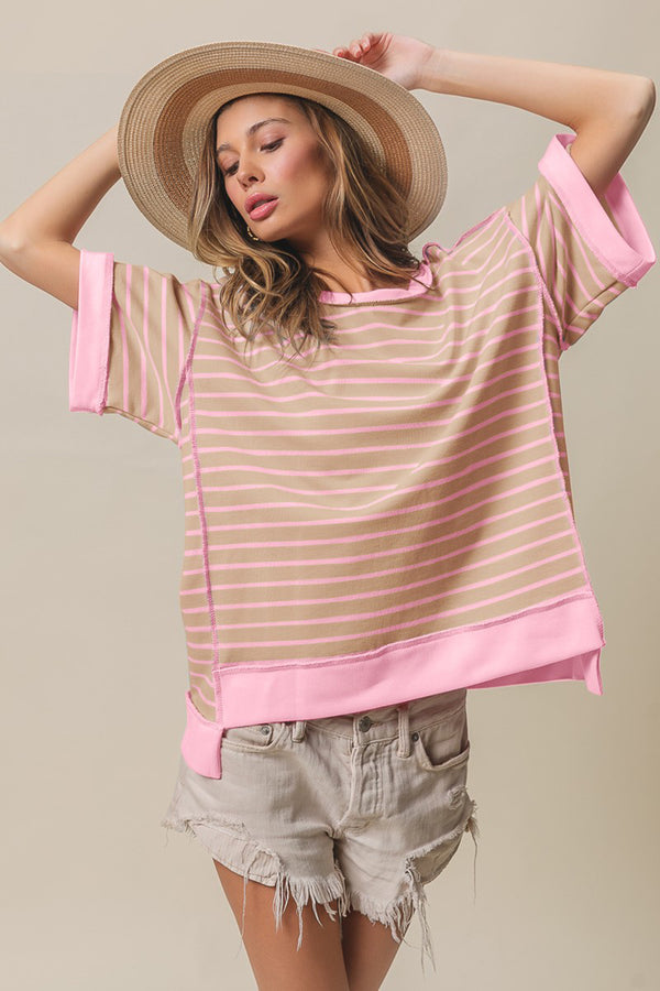 BiBi Exposed Seam Stripe Contrast T-Shirt - 1985 THE VAULT