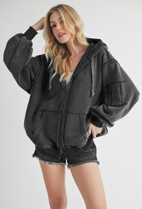 Aemi+Co Exposed Seam Zip Up Drawstring Hooded Jacket - 1985 the VAULT Boutique